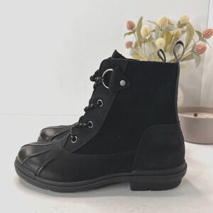 UGG Hapsburg Waterproof Leather Duck Boots Black Women's 6 NWOB